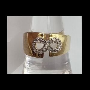 DBJ ~ Gold Over Sterling Silver Cocktail Ring with Tiny Diamond Chips. Size 9.25